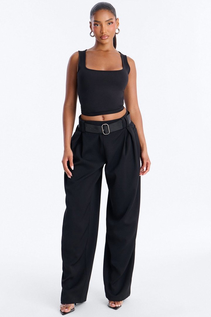 Diana Belted Wide Leg Pleated Trouser - Black