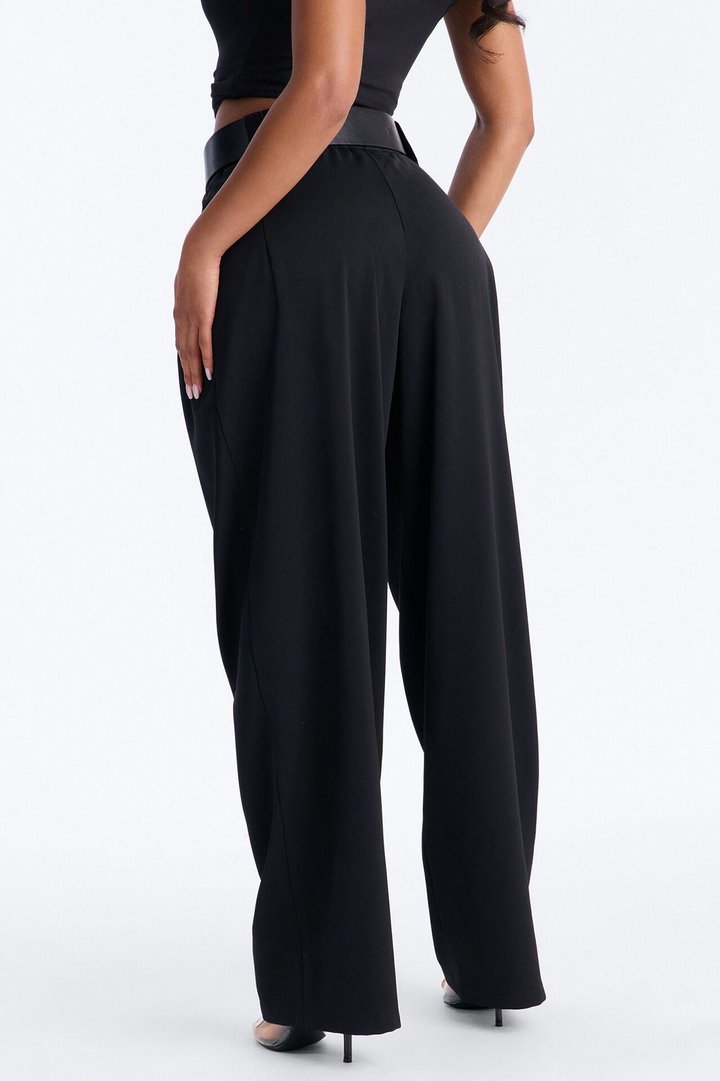 Diana Belted Wide Leg Pleated Trouser - Black