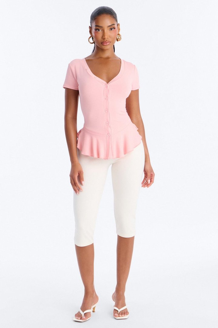 Arrow Short Sleeve Button Up Top - Pink