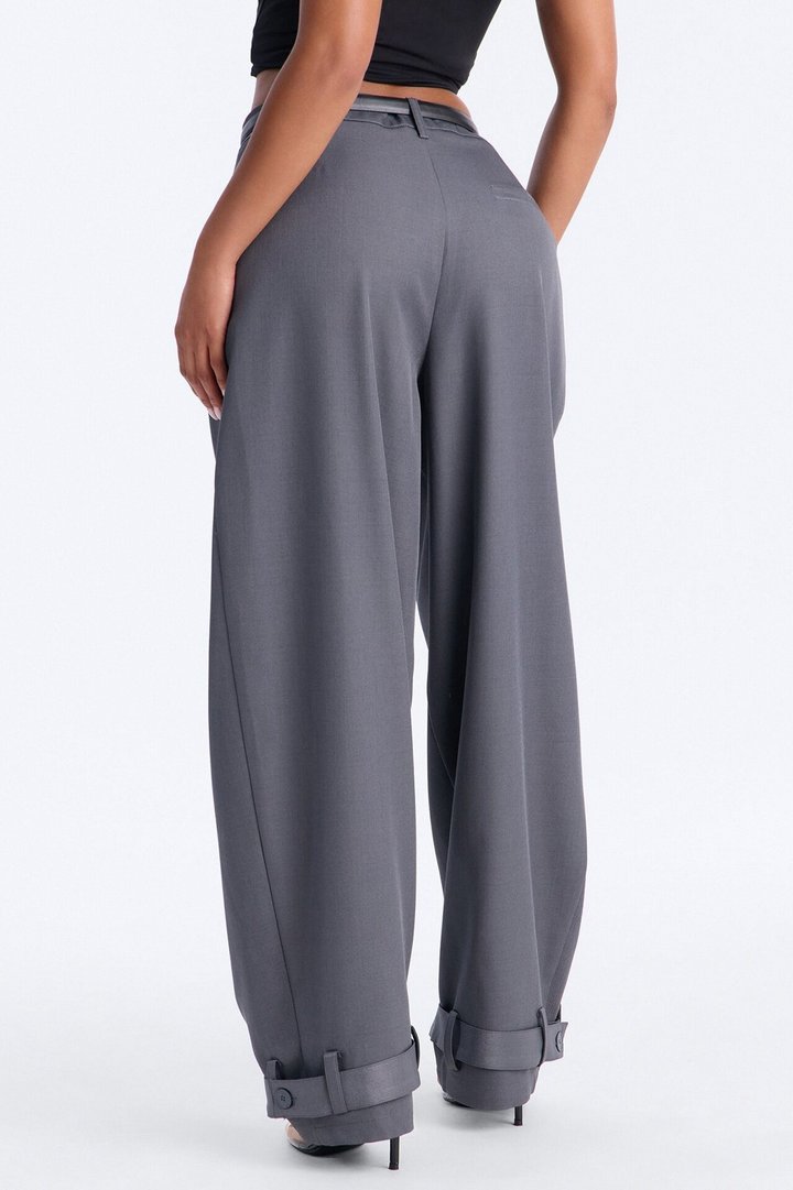 Anjelica Cuffed Wide Leg Belted Trouser - Charcoal