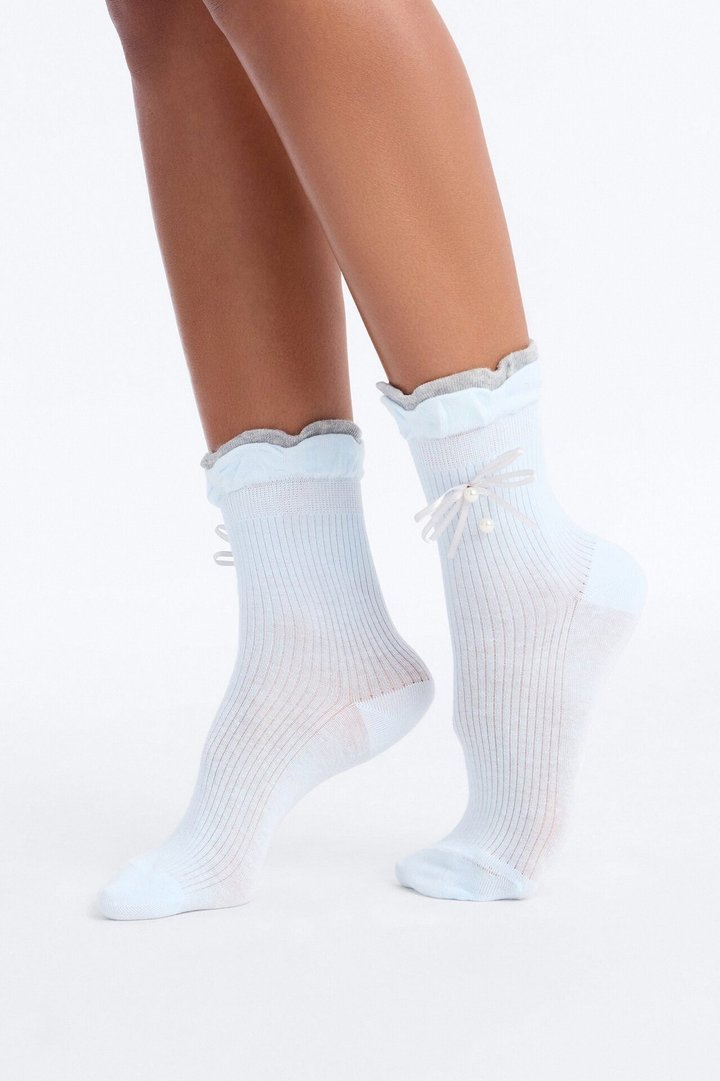 Bows And Pearls 2 Pack Crew Socks - Blue/combo