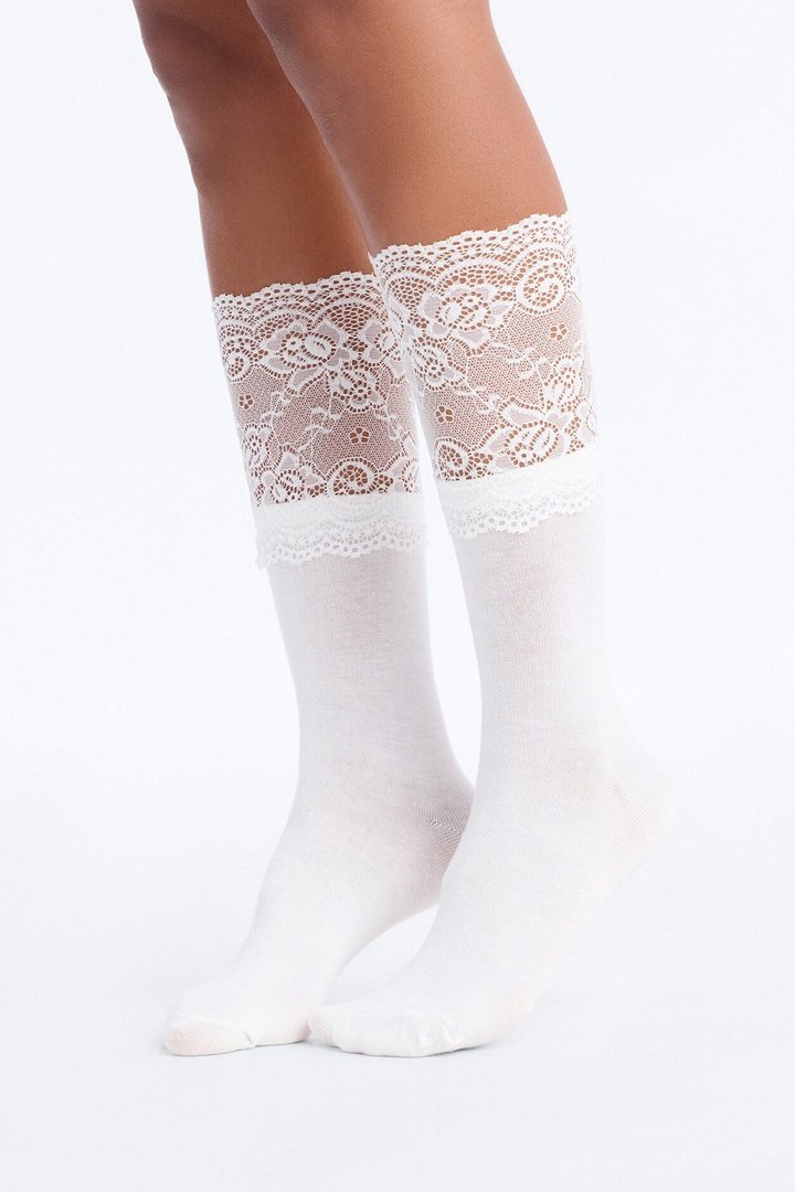 Lace Icon Knee High Socks - White