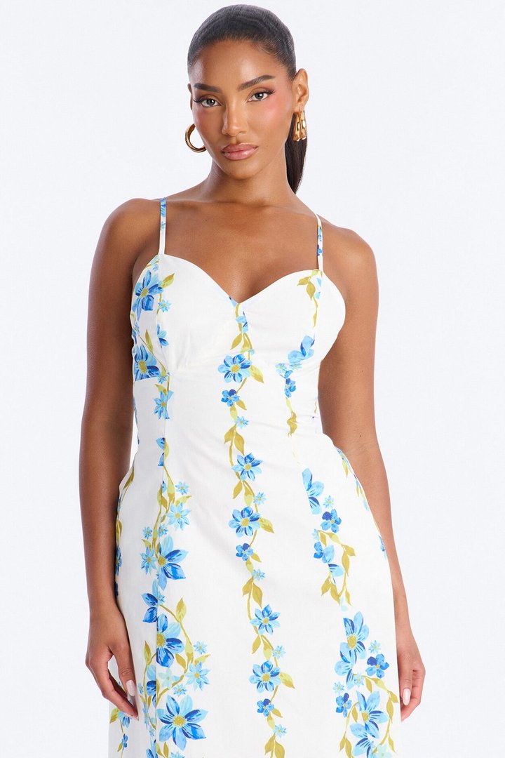 Daytime Shine Linen Maxi Dress - Blue/combo