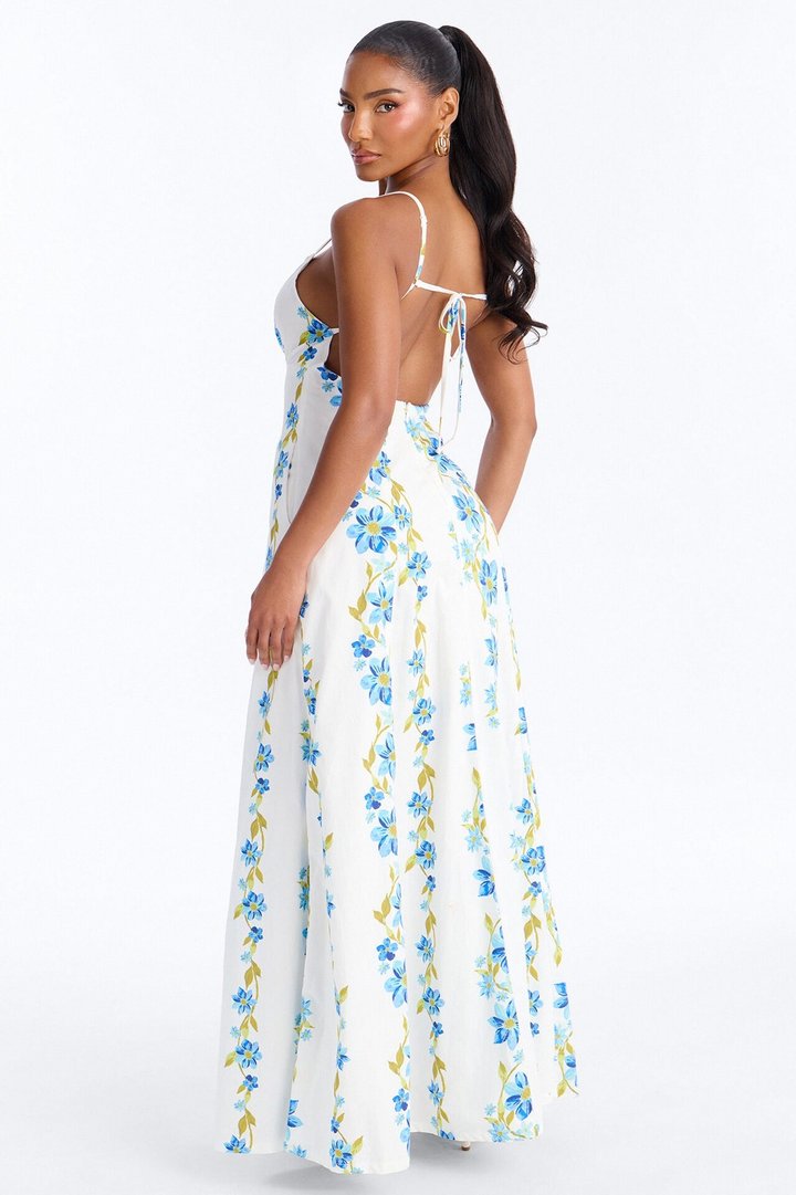 Daytime Shine Linen Maxi Dress - Blue/combo