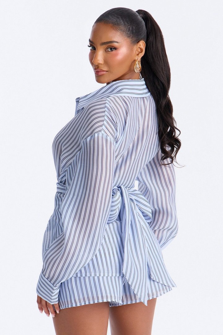 Maddie Belted Chiffon Short Set - Blue