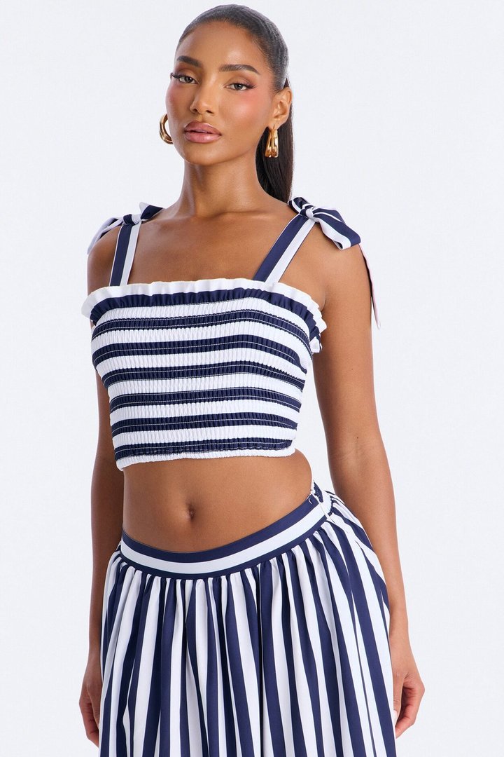 Marisol Stripe Maxi Skirt Set - Navy/combo