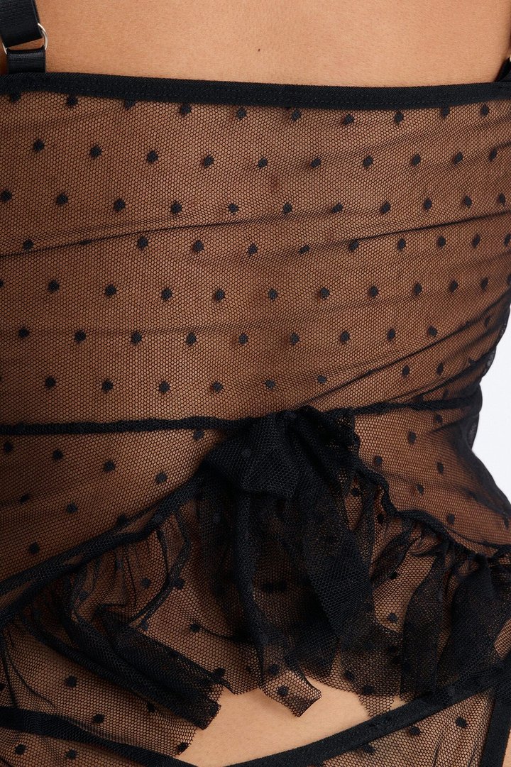 Never Enough Dotted Mesh Babydoll - Black