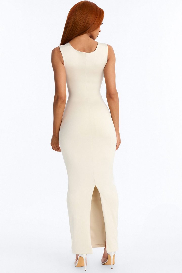 Contour Double Lined Straight Neck Maxi Dress - Bone