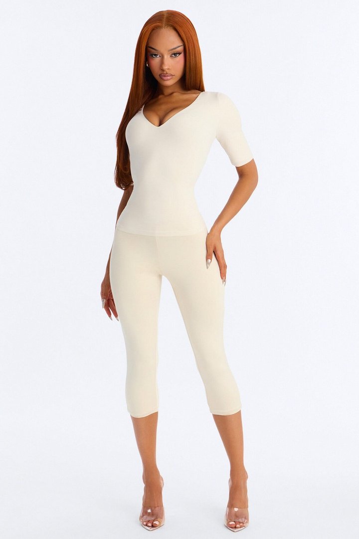Second Skin Deep U Neck Elbow Sleeve Top - Bone