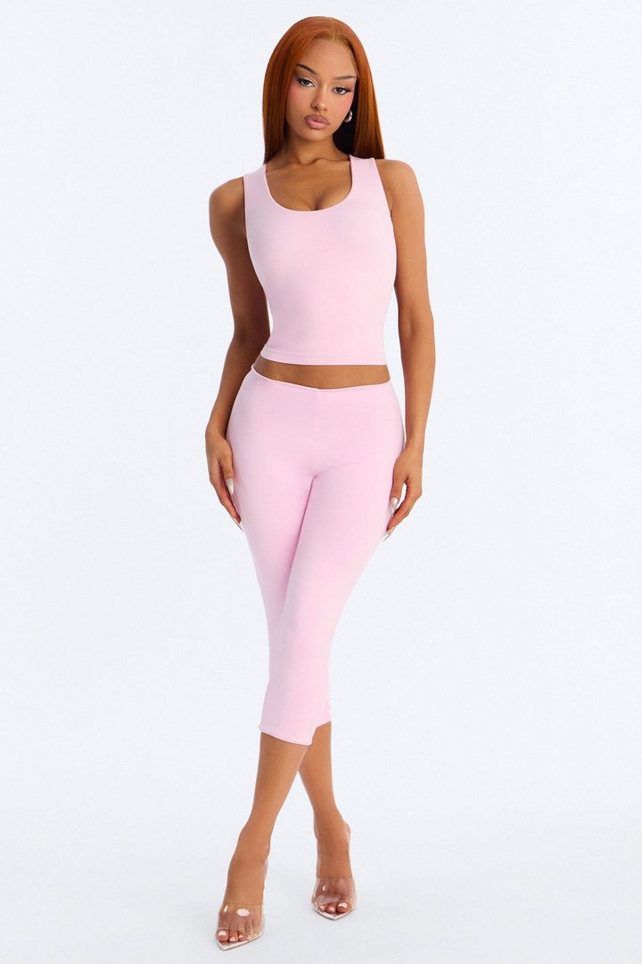 Seamless Smooth Double Lined U Neck Tank Top - Light Pink