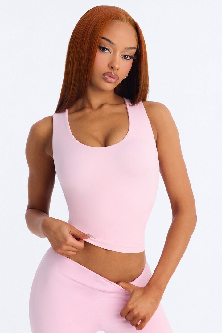 Seamless Smooth Double Lined U Neck Tank Top - Light Pink