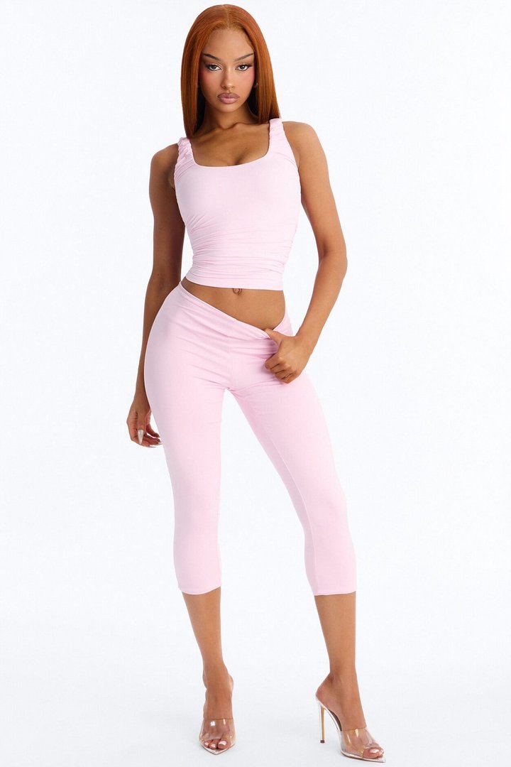 Second Skin Double Lined Scoop Neck Ruched Sleeveless Top - Light Pink