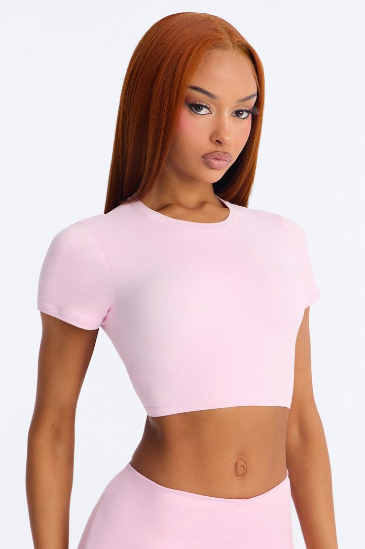 Second Skin Double Lined Super Cropped Tee - Light Pink