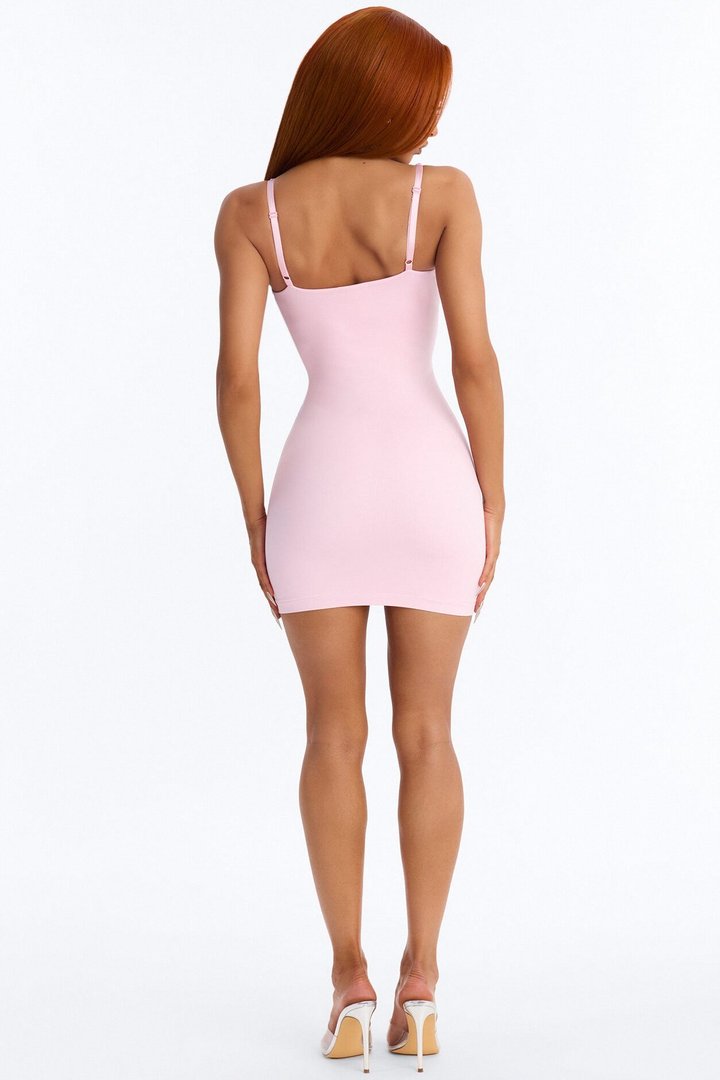 Seamless Smooth Double Lined Scoop Neck Mini Dress - Light Pink