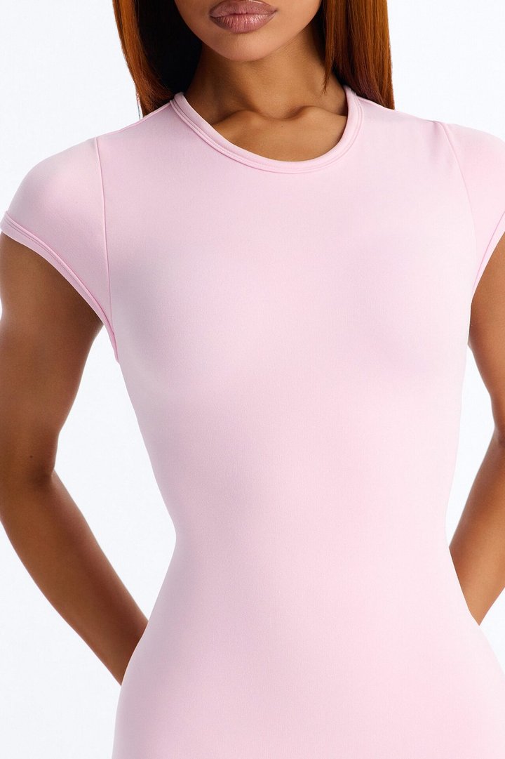 Seamless Smooth Double Lined Cap Sleeve Maxi Dress - Light Pink
