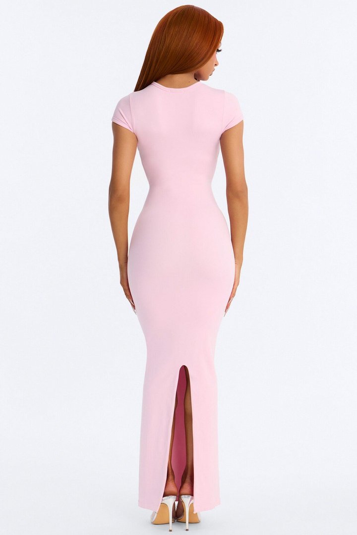 Seamless Smooth Double Lined Cap Sleeve Maxi Dress - Light Pink