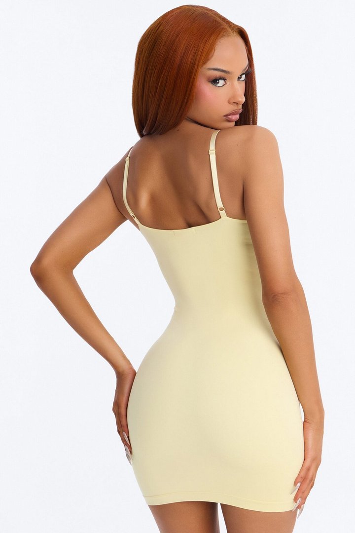 Seamless Smooth Double Lined Scoop Neck Mini Dress - Butter Yellow