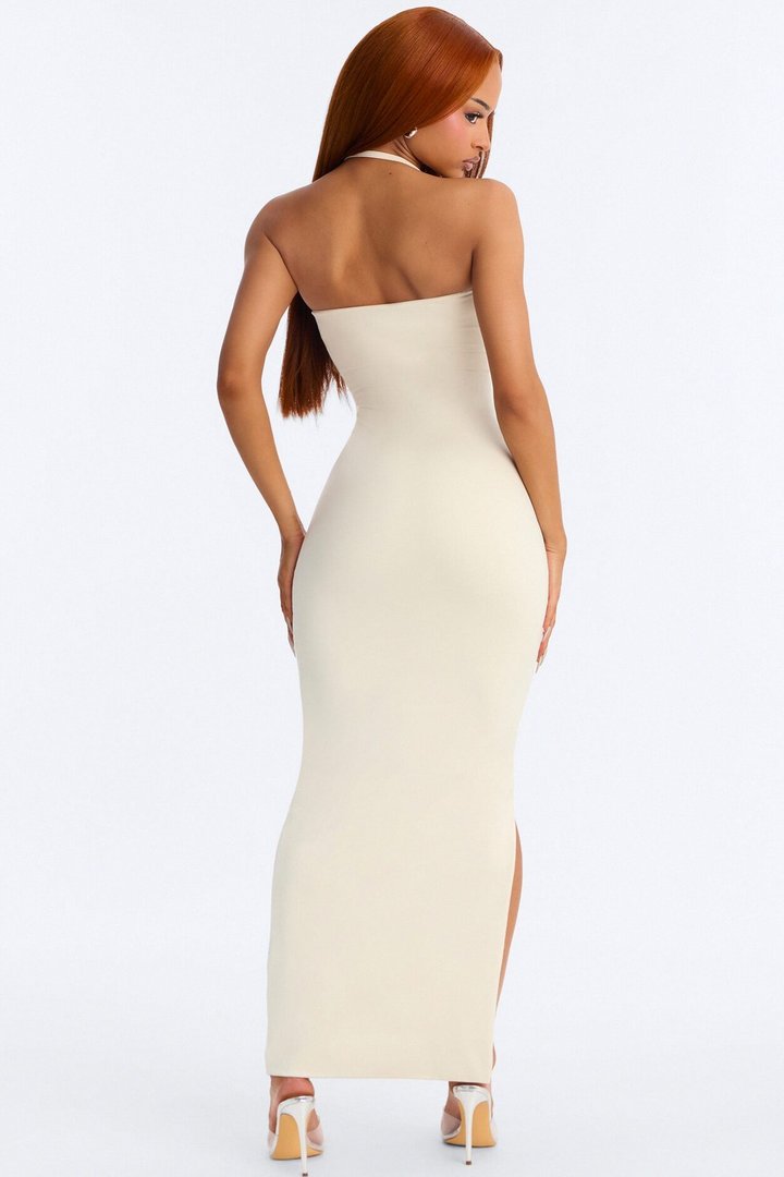 Contour Double Lined Halter Maxi Dress - Bone