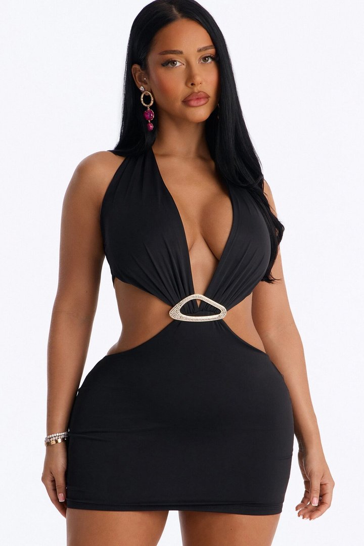 Colette Cut Out Halter Mini Dress - Black