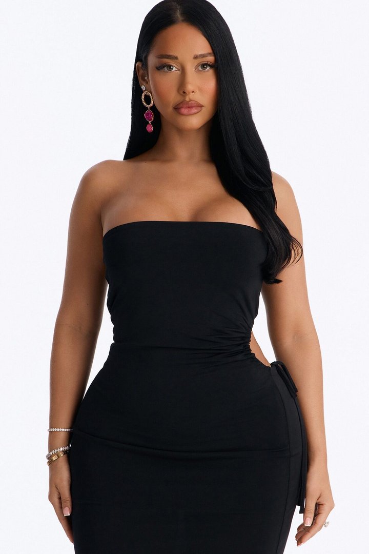 Anastasia Strapless Midi Dress - Black