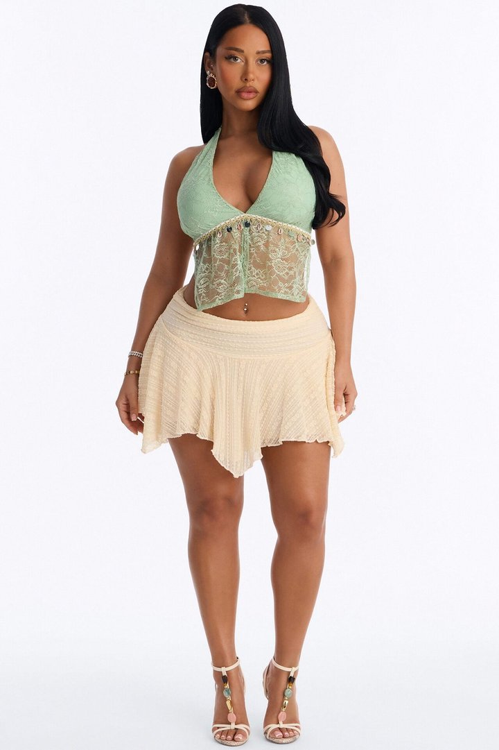 Hermosa Beach Ebmellished Lace Halter Top - Mint