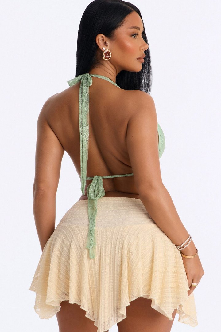 Hermosa Beach Ebmellished Lace Halter Top - Mint