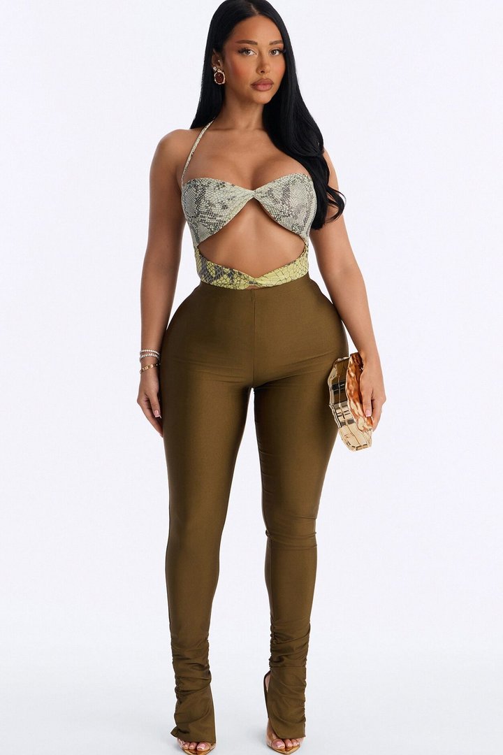 Always Confident High Rise Tricot Ruched Legging - Military Green
