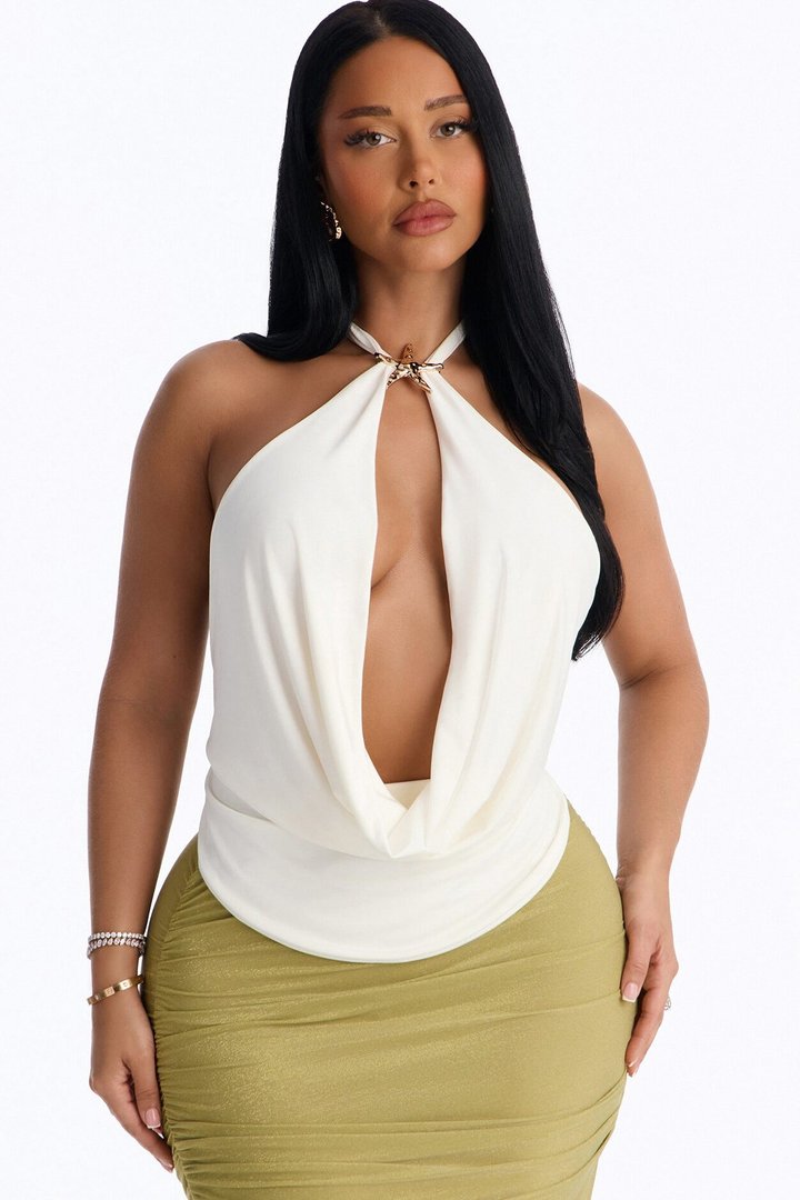 Starfish Sands Backless Cowl Halter Top - White