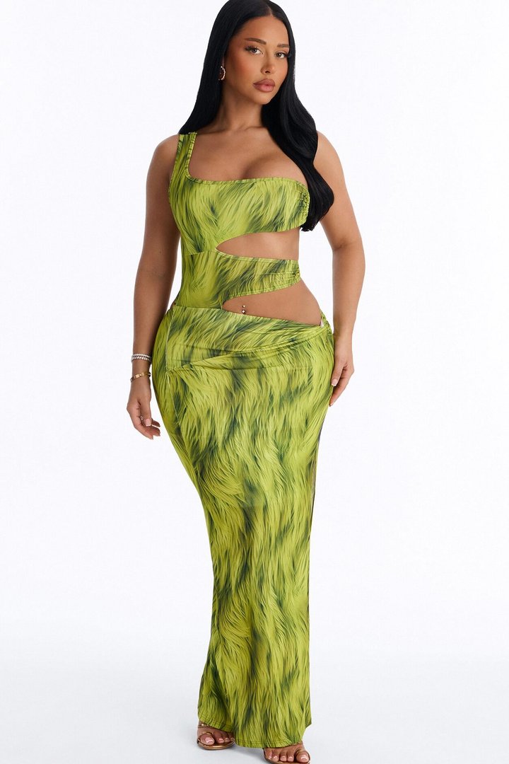 In The Jungle Cut Out Maxi Dress - Green