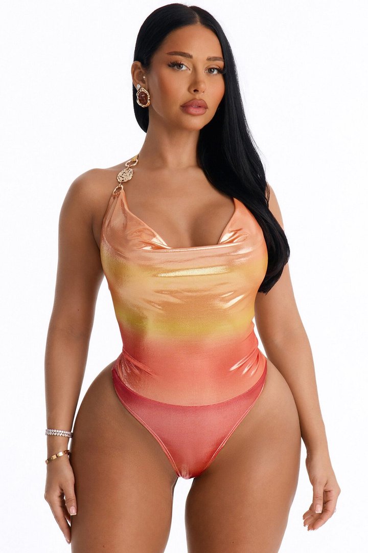 Puerto Rico Sun Ombre Metallic Bodysuit - Red/combo