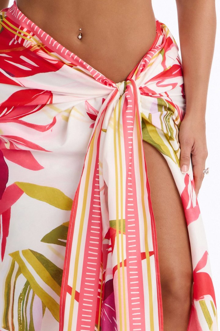 Jet Set Tropical Print Wrap Skirt - Pink/combo