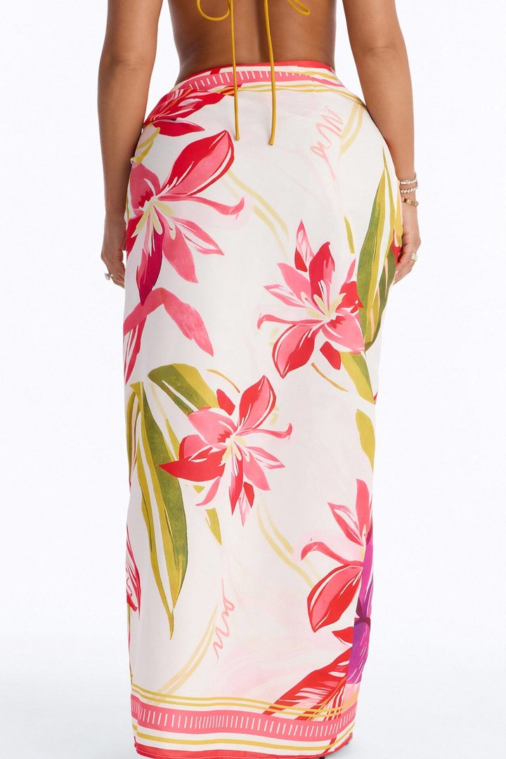 Jet Set Tropical Print Wrap Skirt - Pink/combo