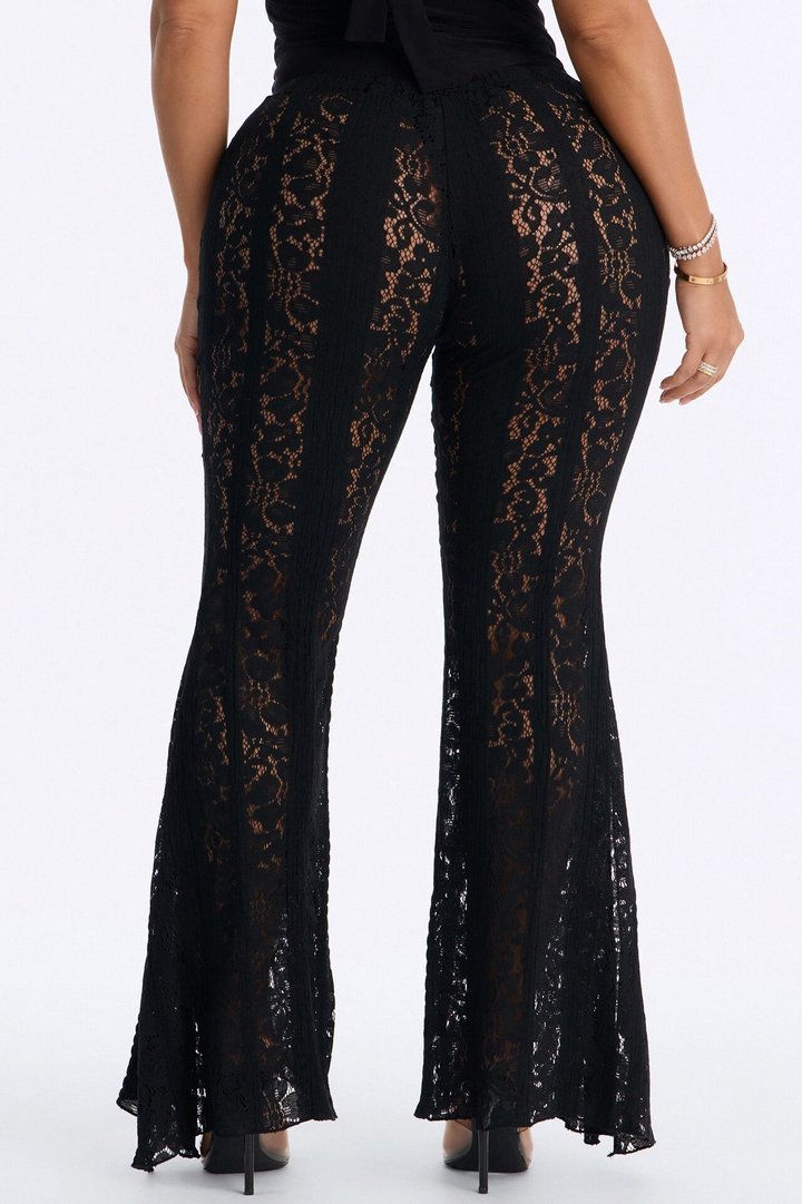 Anastasia Low Rise Lace Flare Pant - Black