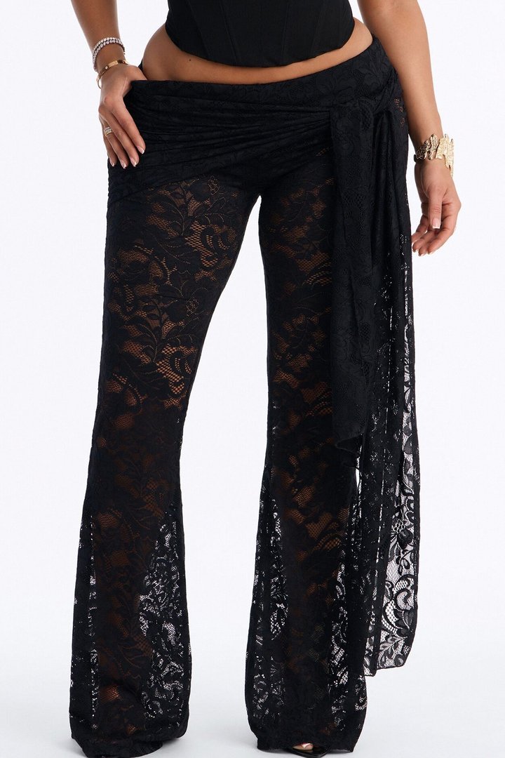 Lenora Lace Wrap Waist Skinny Flare Pant - Black