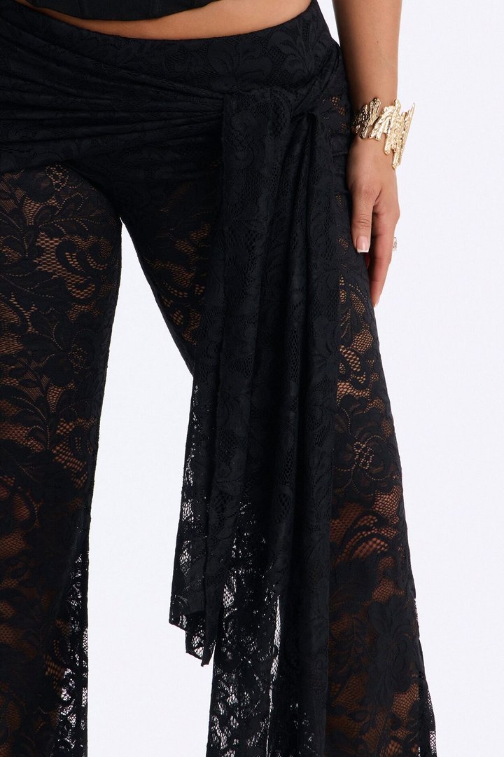 Lenora Lace Wrap Waist Skinny Flare Pant - Black