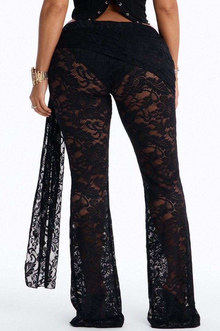 Lenora Lace Wrap Waist Skinny Flare Pant - Black