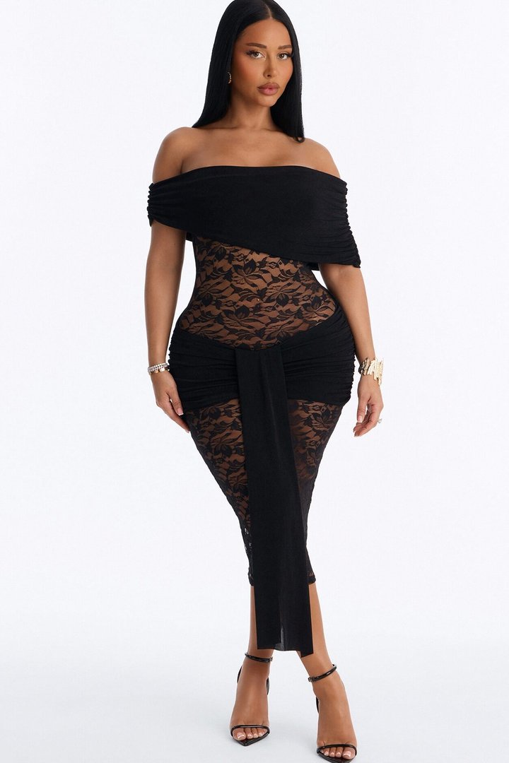 Shanaya Lace Midi Dress - Black