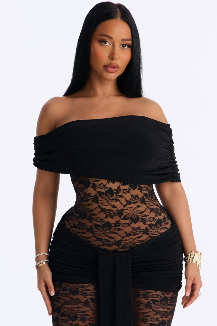 Shanaya Lace Midi Dress - Black