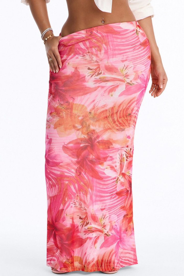 Summer Heat Floral Mesh Maxi Skirt - Pink/combo