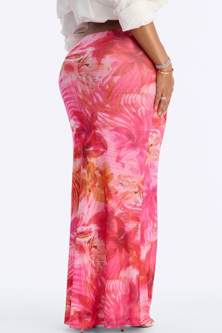 Summer Heat Floral Mesh Maxi Skirt - Pink/combo