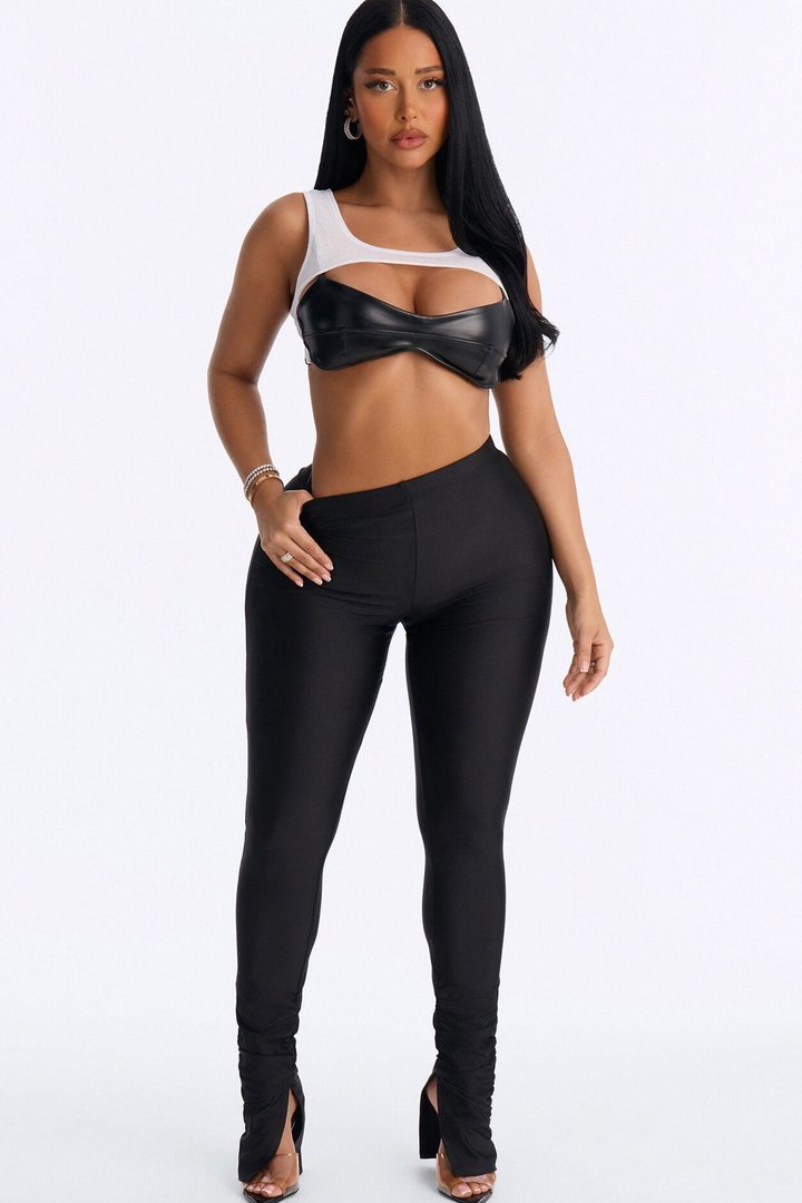 Karina Faux Leather 2 Piece Top - Black