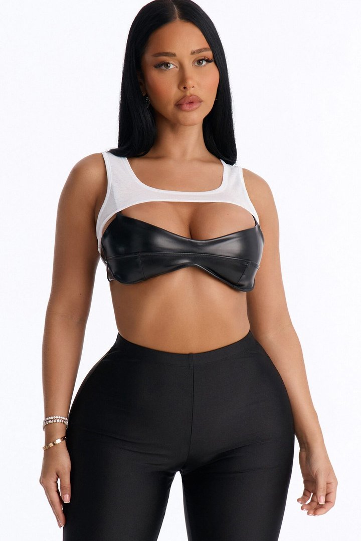 Karina Faux Leather 2 Piece Top - Black