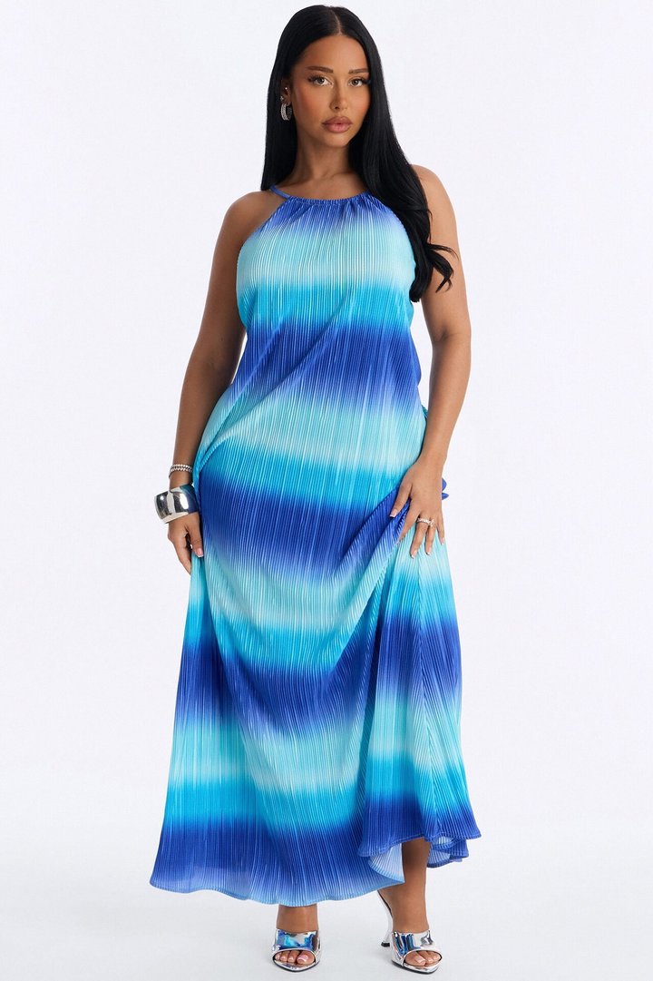 Summer Bliss Plisse Maxi Dress - Blue/combo