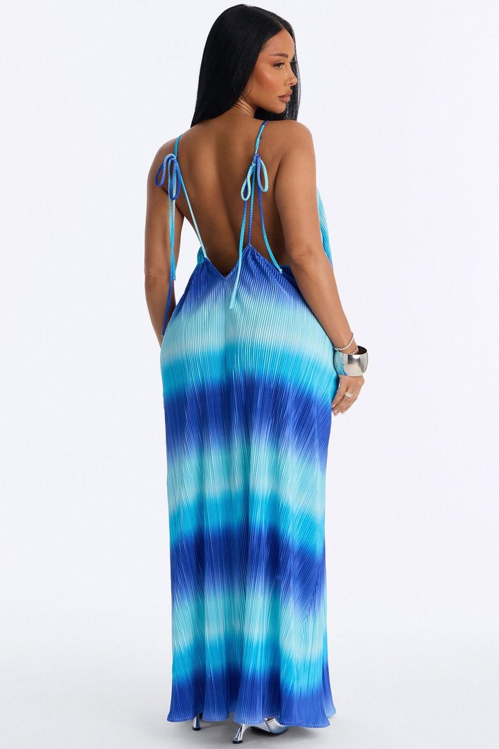 Summer Bliss Plisse Maxi Dress - Blue/combo