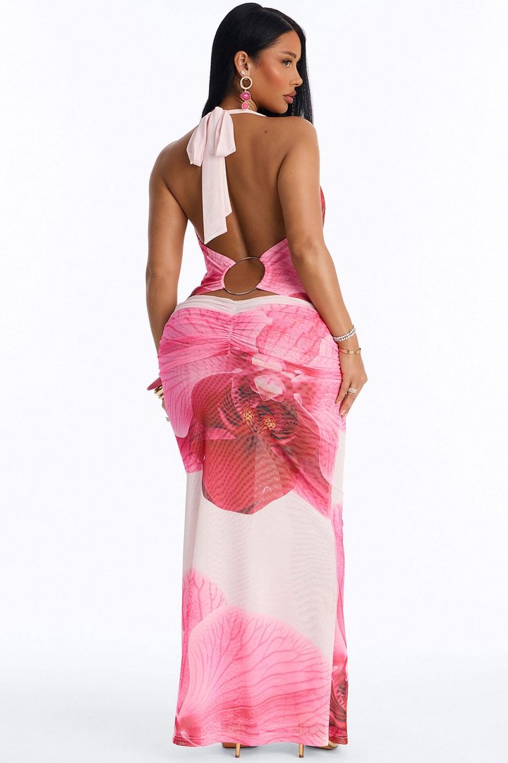Cling To Me Floral Mesh Maxi Dress - Pink/combo