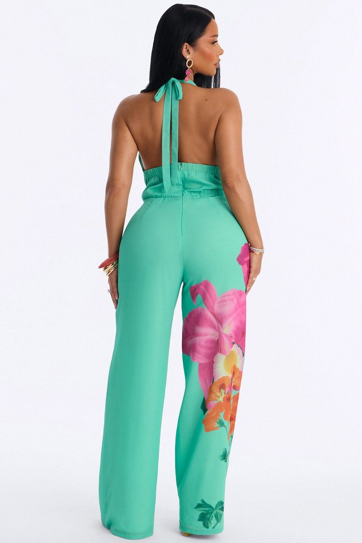 Amelia Cowl Floral Jumpsuit - Green