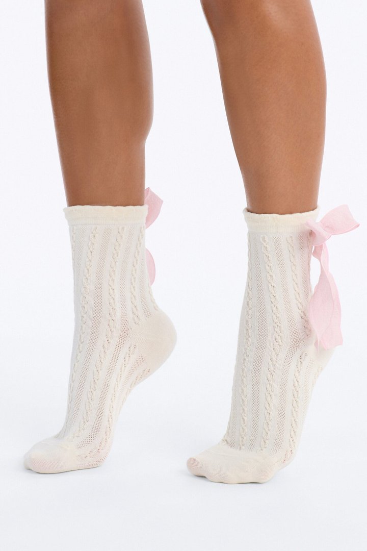 That Bow Cutie Crew Socks - Ivory/combo