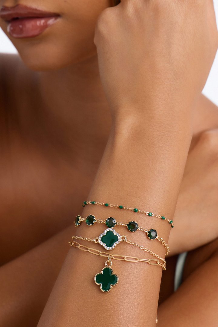 Timeless Clover Bracelet Set - Gold/Green