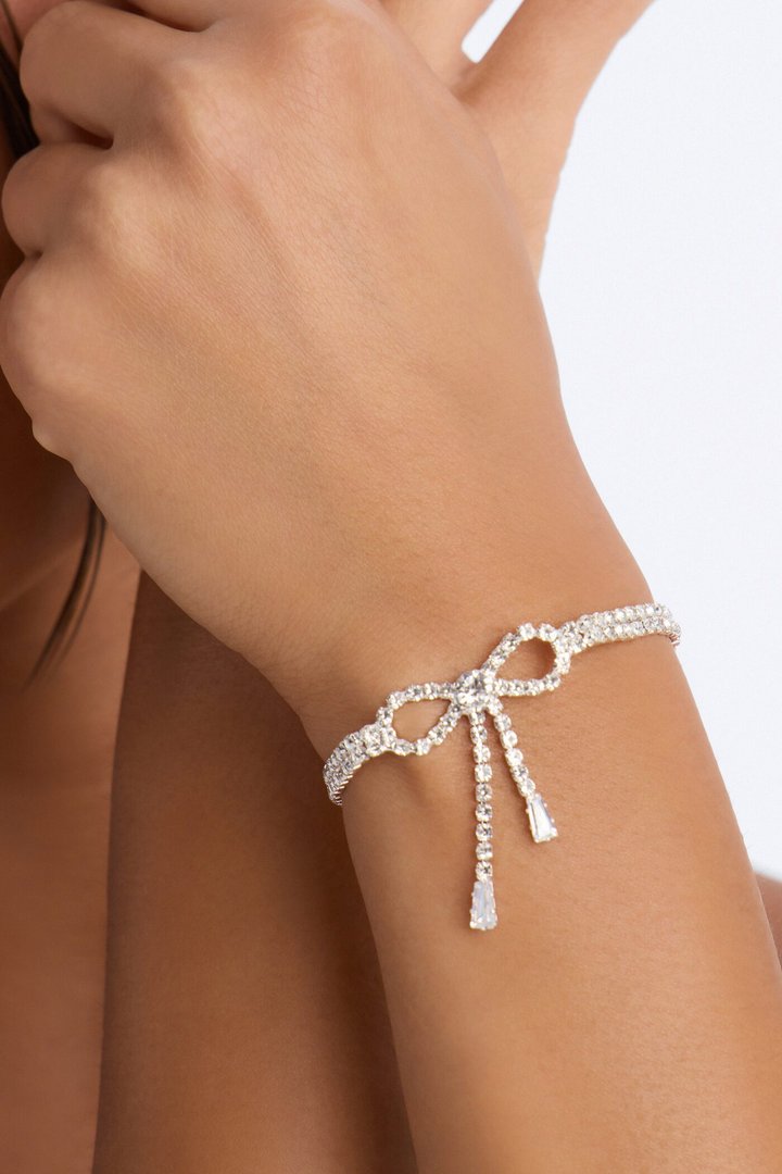 Cubic Zirconia Pretty Bow Bracelet - Silver
