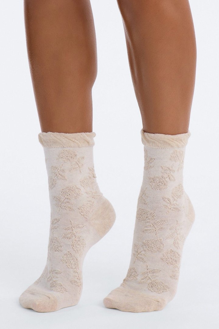 Tea Roses 2 Pack Crew Socks - Oatmeal/combo